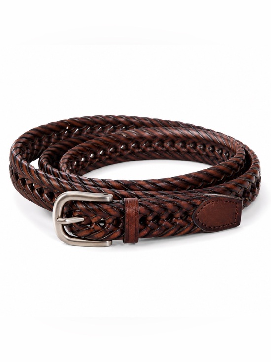 Other - Brown Braided Genuine Leather Belt 1.25” Wide Brushed Silver Buckle Size 38